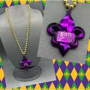 Abita Fleur De Lis Necklace 32 In As Is Mardi Gras Beads Purple Gold New Orleans